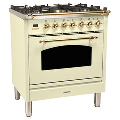 Hallman 30 in. Single Oven Duel Fuel Italian Range, LP Gas, Brass Trim HDFR30BSLP