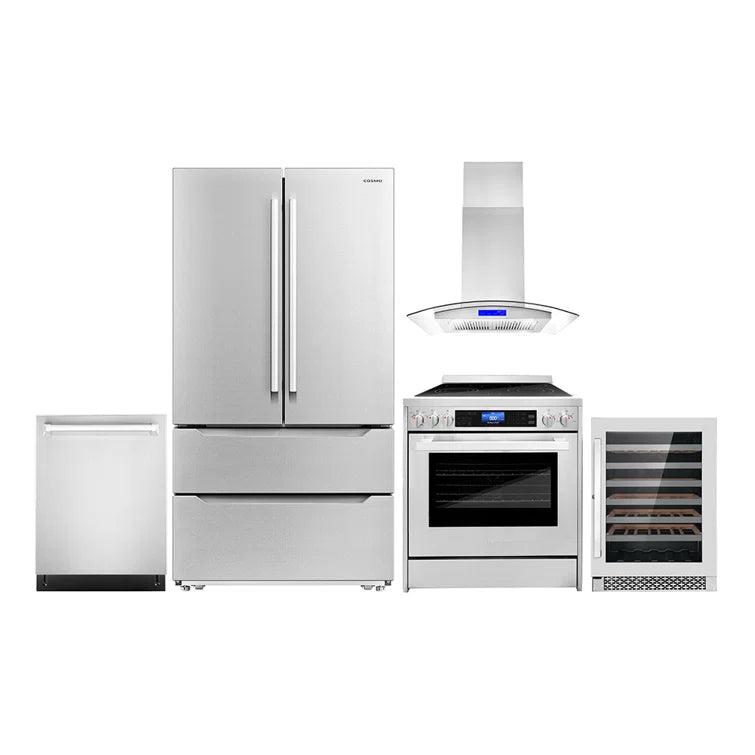 Cosmo 5PC Kitchen Package with 30″ Freestanding Electric Range & 30″ Island Range Hood - COS-5PKG-141