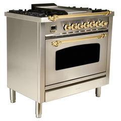 Hallman 36 in. Single Oven All Gas Italian Range, Brass Trim HGR36BS