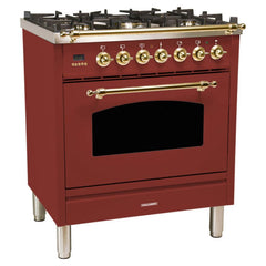 Hallman 30 in. Single Oven All Gas Italian Range, Brass Trim HGR30BS