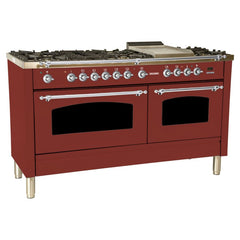 Hallman 60 in. Double Oven Duel Fuel Italian Range, Chrome Trim HDFR60CM
