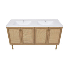 Swiss Madison Classe 60" Freestanding Bathroom Vanity in Golden Oak with Double Basin Sink Top - SM-BV666
