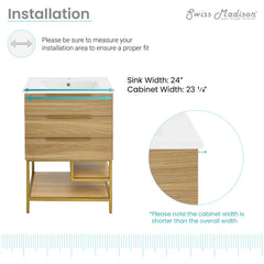 Swiss Madison Carre 24" Freestanding Bathroom Vanity in Golden Oak with Sink Top - SM-BV380