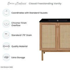 Swiss Madison Classe 30" Freestanding Bathroom Vanity in Golden Oak with Black 3-Hole Widespread Sink Top - SM-BV664-3MB