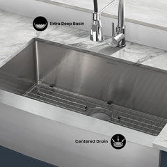 Swiss Madison Rivage 33" x 21" Stainless Steel, Single Basin, Farmhouse Kitchen Sink with Apron - SM-KS758 - The Home Selection