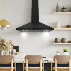Cosmo Cosmo 36 in. Vista Collection 380 CFM Ducted Wall Mount Range Hood, Touch Controls, LED Lights, Matte Black - COS-63190S-BK