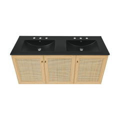 Swiss Madison Classe 48" Wall-Mounted Bathroom Vanity with Black 3-Hole Widespread Double Basin Sink Top - SM-BV2807