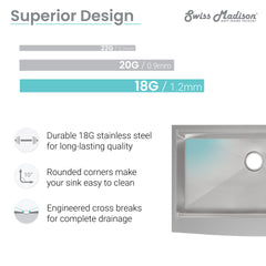 Swiss Madison Rivage 33 x 22 Dual Basin Apron Kitchen Workstation Sink - SM-KS785 - The Home Selection