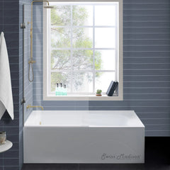 Swiss Madison Ivy 54 x 30 Left Drain Soaking Alcove Corner Apron Bathtub in Glossy White with Integrated Overflow, Drain Included - SM-AB0901GW
