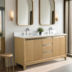 Vanity Art 60-Inch Bathroom Vanity: Double Sink, Ceramic Top, Soft-Closing Doors & Drawers, Solid Wood Frame - CVH60D
