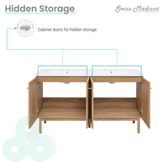 Swiss Madison Classe 60" Freestanding Bathroom Vanity in Golden Oak with 3-Hole Widespread Double Basin Sink Top - SM-BV666D-3