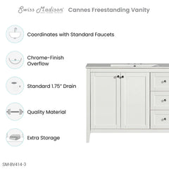 Swiss Madison Cannes 48 in. White Bathroom Vanity With White, 3-Hole Ceramic Sink Top - SM-BV414-3