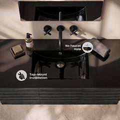 Swiss Madison 48" Zero Hole Vanity Sink Top in Glossy Black - SM-VT0013GB