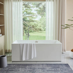 Vanity Art 67"  Freestanding Bathtub White Acrylic Freestanding Soaking Tub | Contemporary Design with Pop-up Drain and Overflow, UPC Certified - B813B2