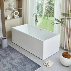 Vanity Art 67"  Freestanding Bathtub White Acrylic Freestanding Soaking Tub | Contemporary Design with Pop-up Drain and Overflow, UPC Certified - B813B2