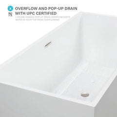 Vanity Art 67"  Freestanding Bathtub White Acrylic Freestanding Soaking Tub | Contemporary Design with Pop-up Drain and Overflow, UPC Certified - B813B2