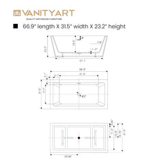 Vanity Art 67" Freestanding Soaking Bathtub - B8142