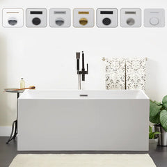 Vanity Art 67"  Freestanding Bathtub White Acrylic Freestanding Soaking Tub | Contemporary Design with Pop-up Drain and Overflow, UPC Certified - B813B2
