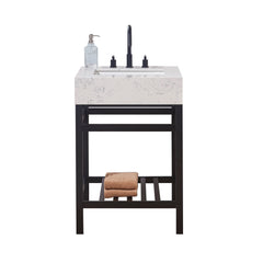 Altair 24. in Engineered Stone Vanity Top in Aosta White Apron with White Sink