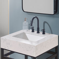 Altair 24. in Engineered Stone Vanity Top in Aosta White Apron with White Sink