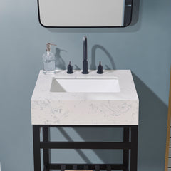 Altair 24. in Engineered Stone Vanity Top in Aosta White Apron with White Sink