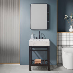 Altair 24. in Engineered Stone Vanity Top in Aosta White Apron with White Sink