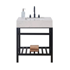 Altair 30. in Engineered Stone Vanity Top in Aosta White Apron with White Sink