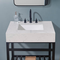 Altair 30. in Engineered Stone Vanity Top in Aosta White Apron with White Sink