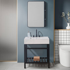 Altair 30. in Engineered Stone Vanity Top in Aosta White Apron with White Sink