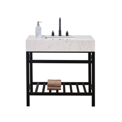 Altair 36. in Engineered Stone Vanity Top in Aosta White Apron with White Sink