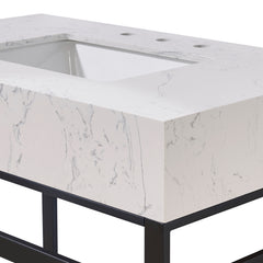 Altair 36. in Engineered Stone Vanity Top in Aosta White Apron with White Sink