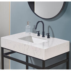 Altair 36. in Engineered Stone Vanity Top in Aosta White Apron with White Sink