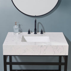 Altair 36. in Engineered Stone Vanity Top in Aosta White Apron with White Sink