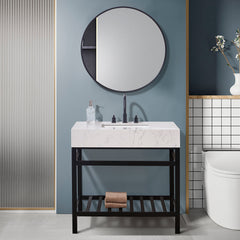 Altair 36. in Engineered Stone Vanity Top in Aosta White Apron with White Sink