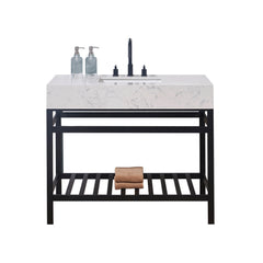 Altair 42. in Engineered Stone Vanity Top in Aosta White Apron with White Sink