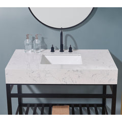 Altair 42. in Engineered Stone Vanity Top in Aosta White Apron with White Sink