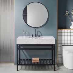 Altair 42. in Engineered Stone Vanity Top in Aosta White Apron with White Sink