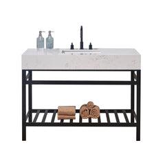 Altair 48. in Engineered Stone Vanity Top in Aosta White Apron with White Sink