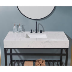 Altair 48. in Engineered Stone Vanity Top in Aosta White Apron with White Sink