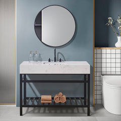 Altair 48. in Engineered Stone Vanity Top in Aosta White Apron with White Sink