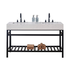 Altair 60. in Engineered Stone Vanity Top in Aosta White Apron with White Sink