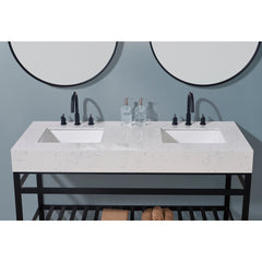Altair 60. in Engineered Stone Vanity Top in Aosta White Apron with White Sink