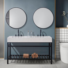 Altair 60. in Engineered Stone Vanity Top in Aosta White Apron with White Sink