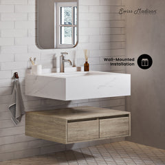 Swiss Madison ﻿Avancer 36" Wall-Mounted Bathroom Vanity in Calacatta and White Oak - SM-BV701 - The Home Selection