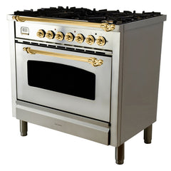 Hallman 36 in. Single Oven All Gas Italian Range, Brass Trim HGR36BS