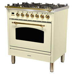 Hallman 30 in. Single Oven Duel Fuel Italian Range, LP Gas, Brass Trim HDFR30BSLP