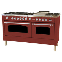 Hallman 60 in. Double Oven Duel Fuel Italian Range, Chrome Trim HDFR60CM