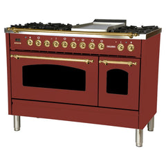 Hallman 48 in. Double Oven Duel Fuel Italian Range, LP Gas, Brass Trim HDFR48BSLP