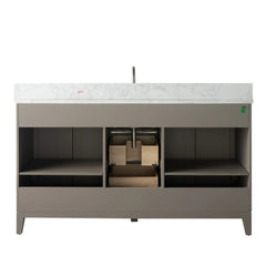 Vanity Art 60-Inch Small Bathroom Vanity: Single Sink, Ceramic Top, Soft-Closing Doors & Drawers, Solid Wood Frame - CVH60S