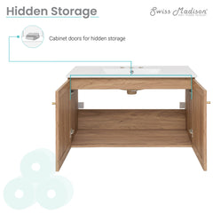Swiss Madison Classe 36 in. Brown Oak Wall Hung Bathroom Vanity With White, 3-Hole Ceramic Sink Top - SM-BV667-3